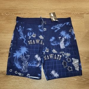 Favant Mens Hawaiian Hawaii Gecko Navy Board Shorts Swim Trunks Size 40 New